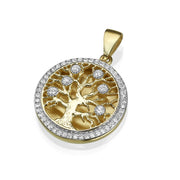 Tree of Life Pendant - 14K Yellow Gold Diamond Round