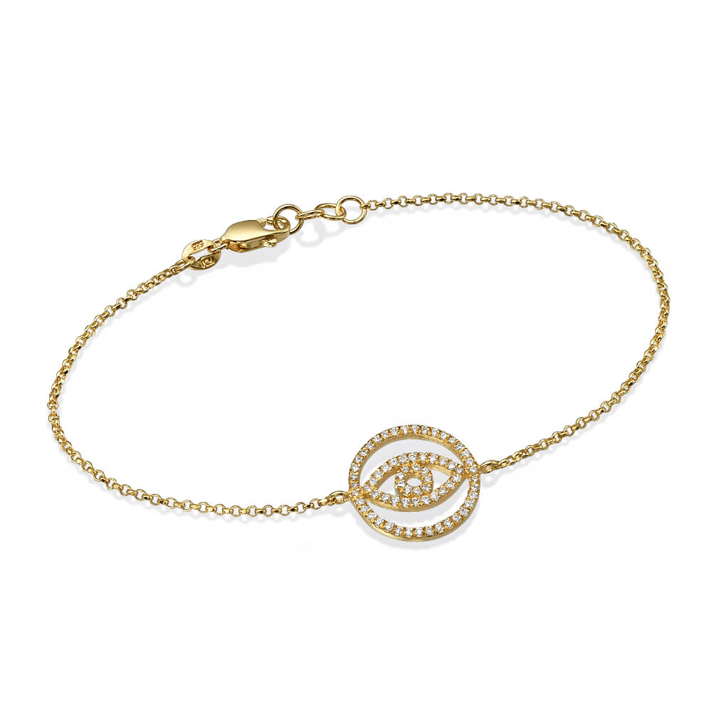 14K Gold Diamond Evil Eye Bracelet