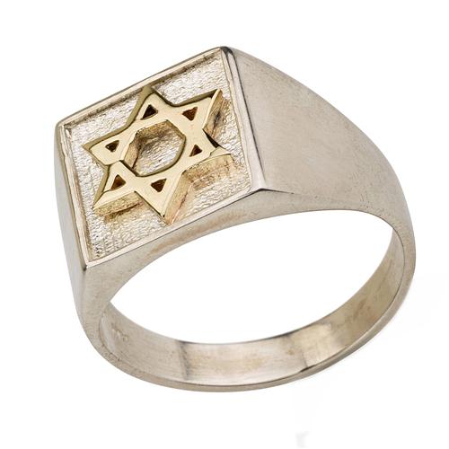 Sterling Silver and Gold Star of David Jewish Signet Ring