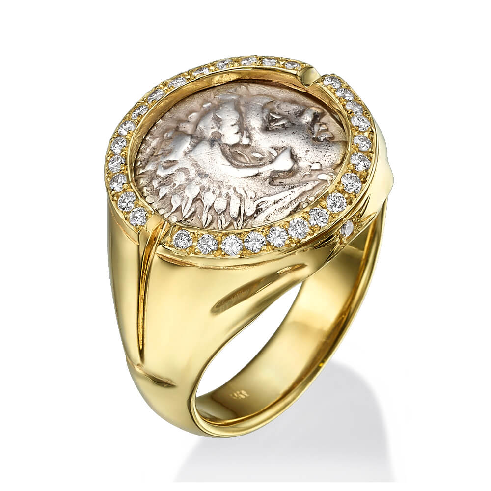 Alexander Coin 14K Gold and Diamond Signet Ring