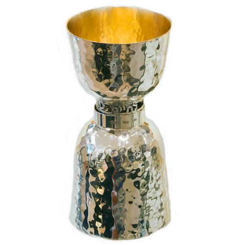 Silver Hammered Wide Shot Glass and Kiddush Cup
