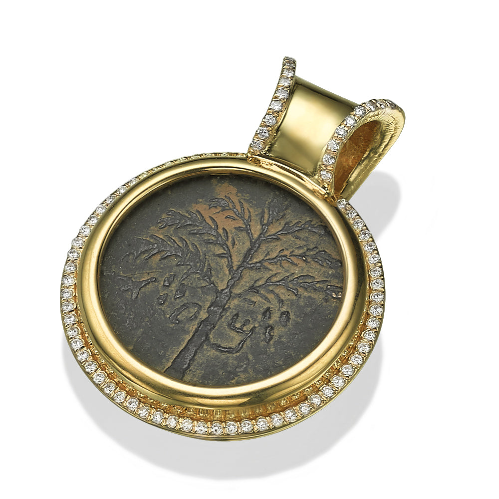 14k Gold Diamond Bar Kokhba Coin Pendant