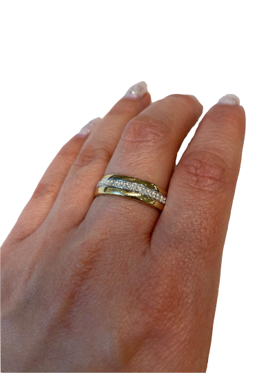 14K Gold Pave Set Diamonds Hebrew Wedding Ring with Inside Engraving