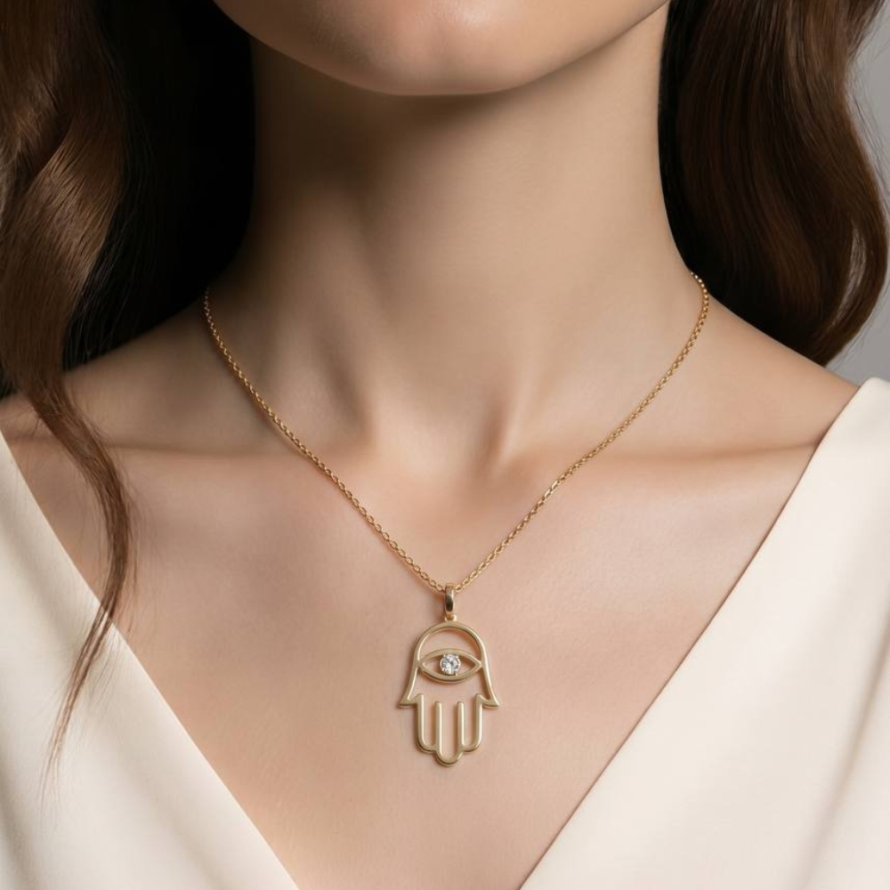 Diamond Hamsa Evil Eye Pendant in 14K & 18K Gold Options