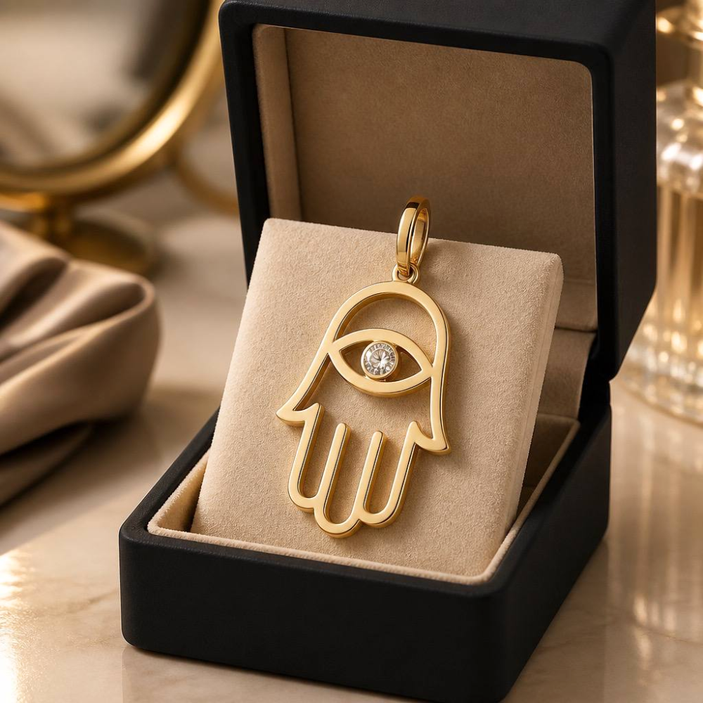 Diamond Hamsa Evil Eye Pendant in 14K & 18K Gold Options