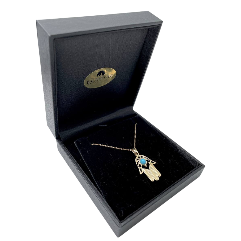 14k Gold Modern Turquoise Hamsa Pendant