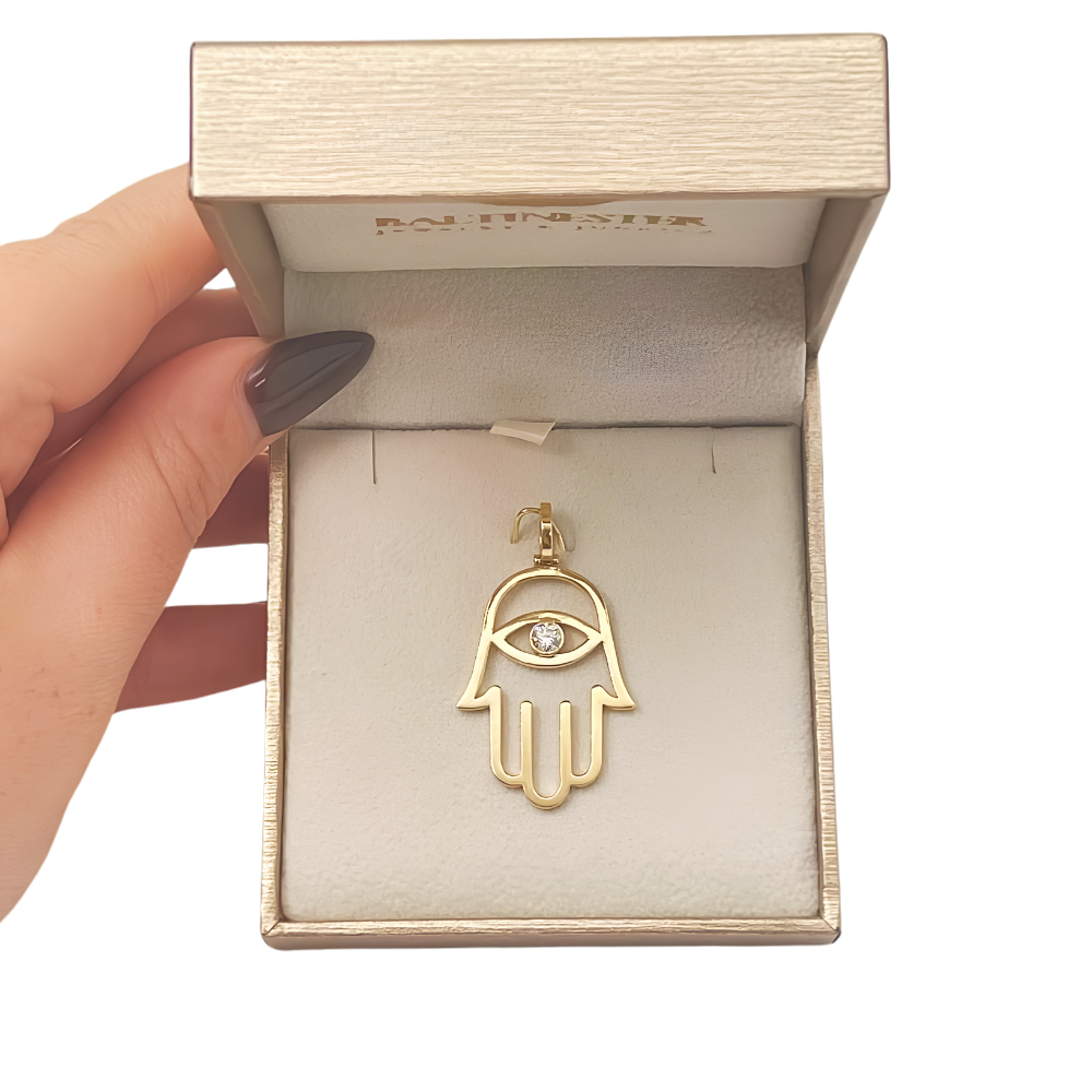 Diamond Hamsa Evil Eye Pendant in 14K & 18K Gold Options