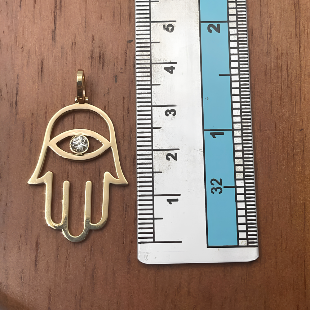 Diamond Hamsa Evil Eye Pendant in 14K & 18K Gold Options