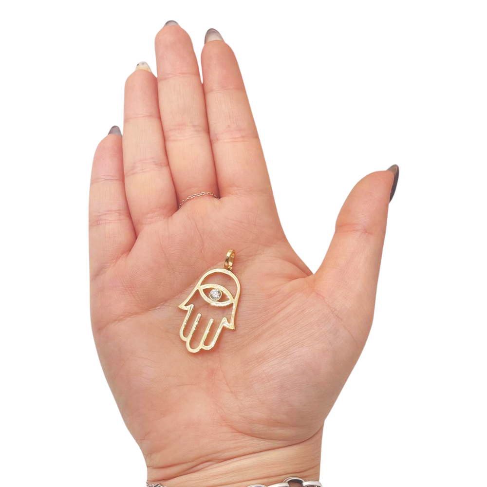 Diamond Hamsa Evil Eye Pendant in 14K & 18K Gold Options