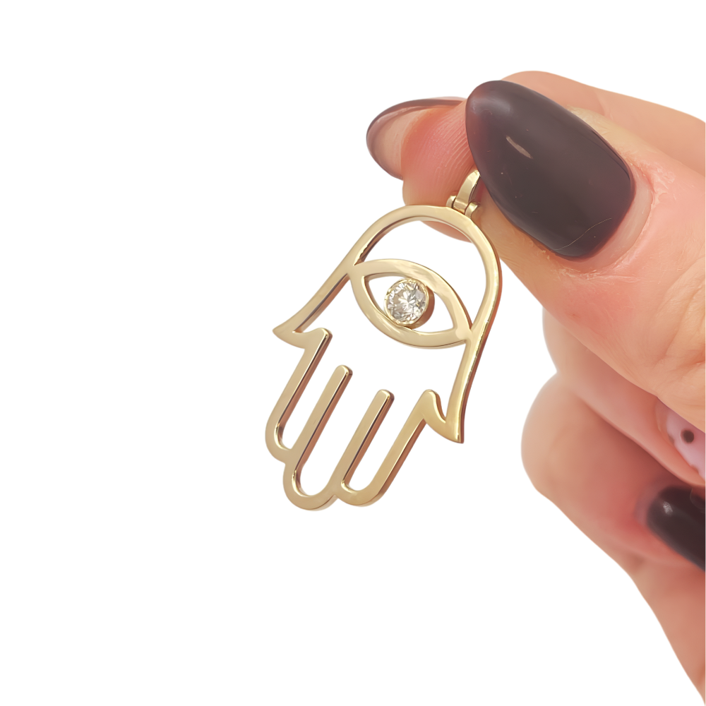 Diamond Hamsa Evil Eye Pendant in 14K & 18K Gold Options