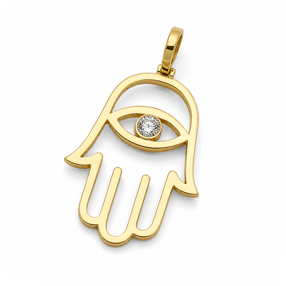 Diamond Hamsa Evil Eye Pendant in 14K & 18K Gold Options