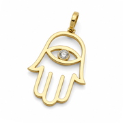 Diamond Hamsa Evil Eye Pendant in 14K & 18K Gold Options