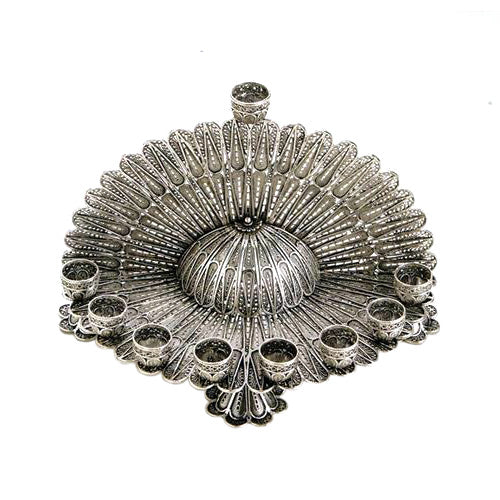 Sterling Silver Round Filigree Hanukkah Menorah
