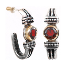 Silver and Gold Garnet Yemenite Earrings