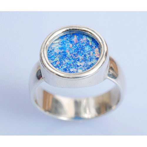 Sterling Silver Roman Glass Circle Ring
