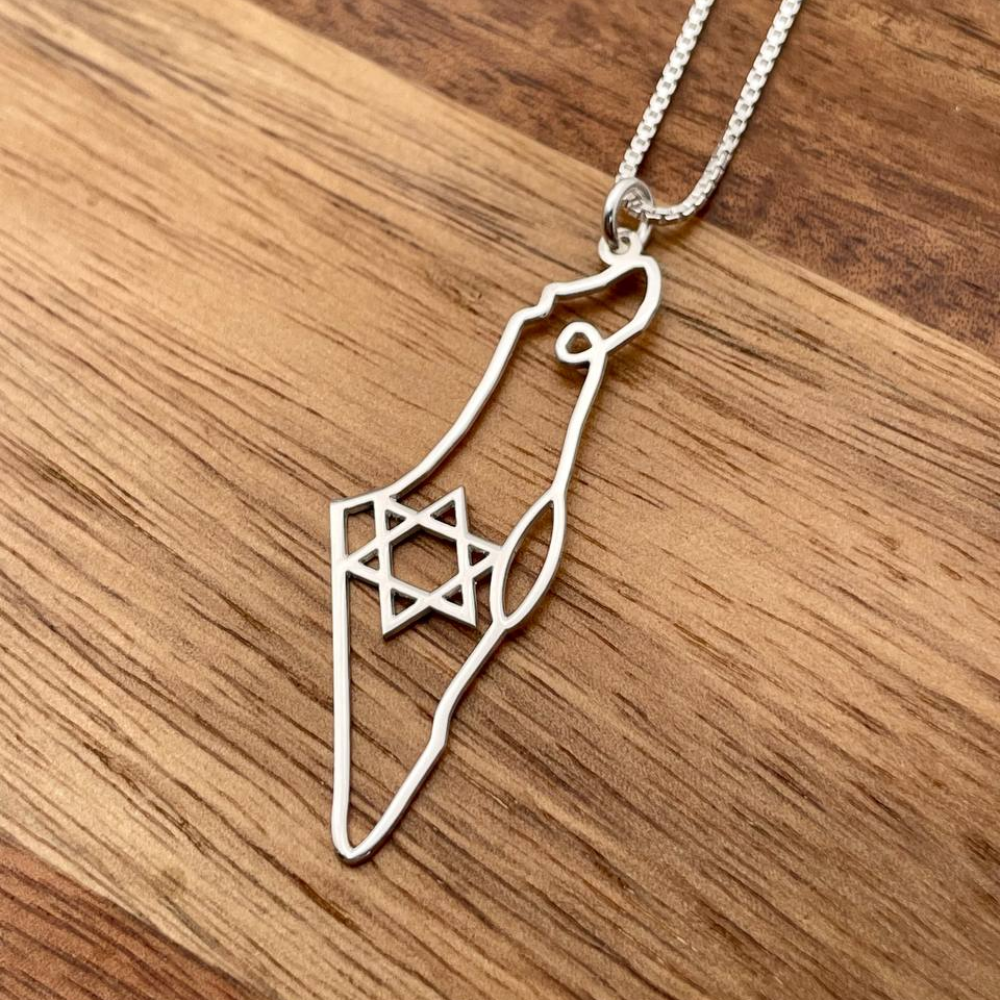 Map of Israel with Star of David Pendant and Chain in Sterling Silver