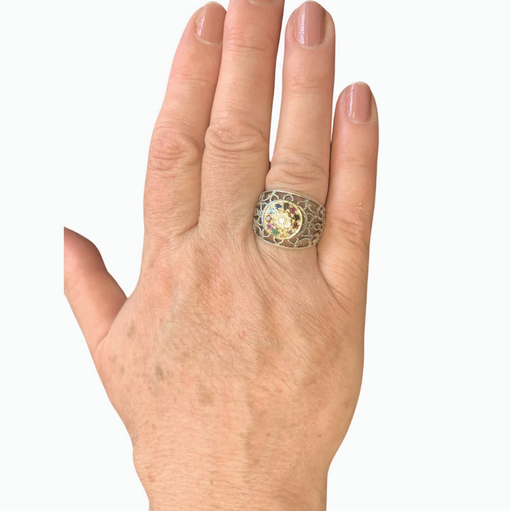 Sterling Silver Filigree Hoshen Kabbalah Ring