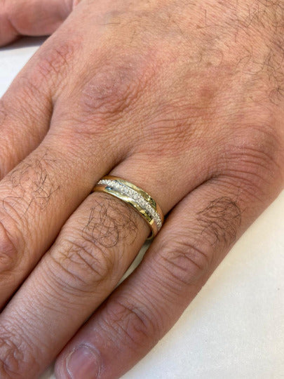 14K Gold Pave Set Diamonds Hebrew Wedding Ring with Inside Engraving