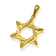14K Gold Star of David Textured Design Pendant