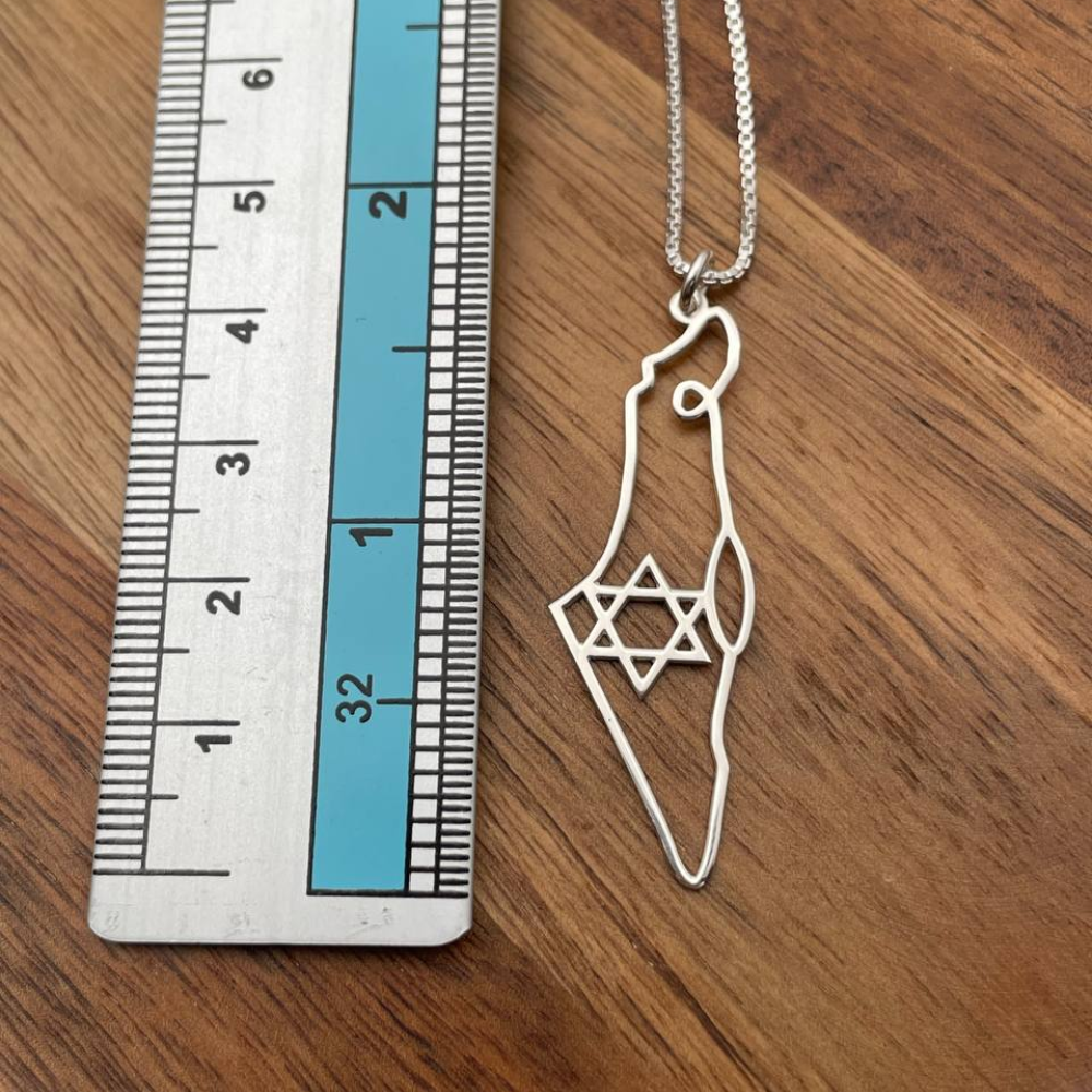 Map of Israel with Star of David Pendant and Chain in Sterling Silver