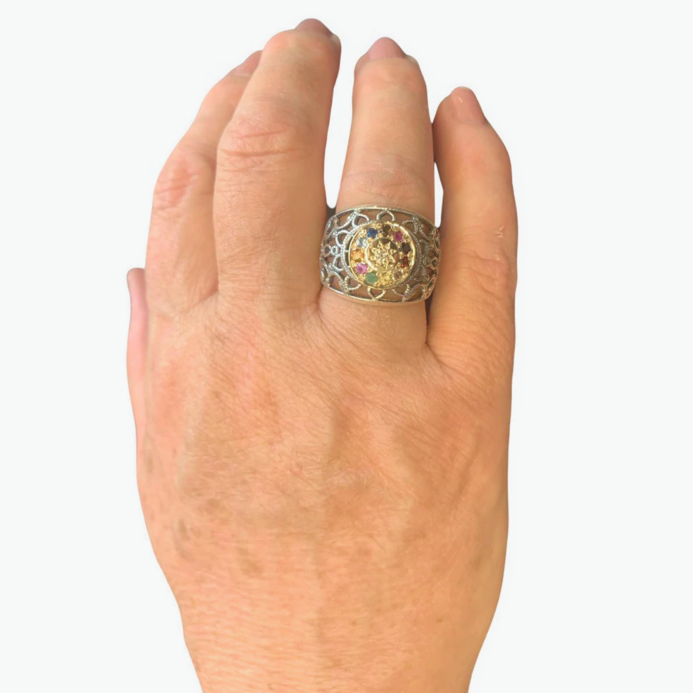 Sterling Silver Filigree Hoshen Kabbalah Ring