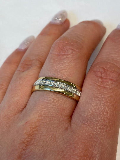 14K Gold Pave Set Diamonds Hebrew Wedding Ring with Inside Engraving