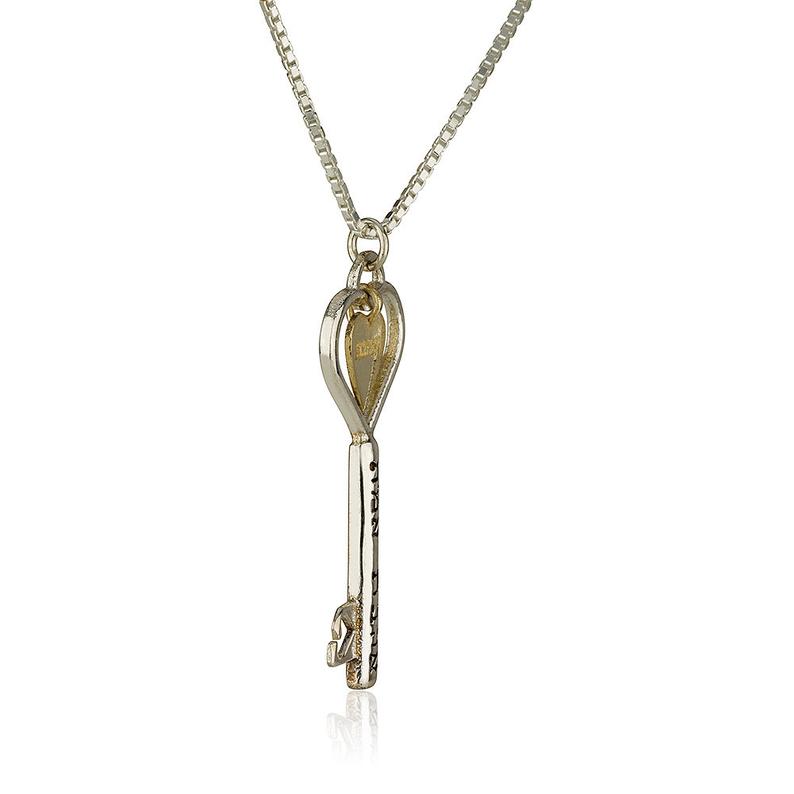 14K Gold and Silver Key to the Heart Pendant Necklace Set