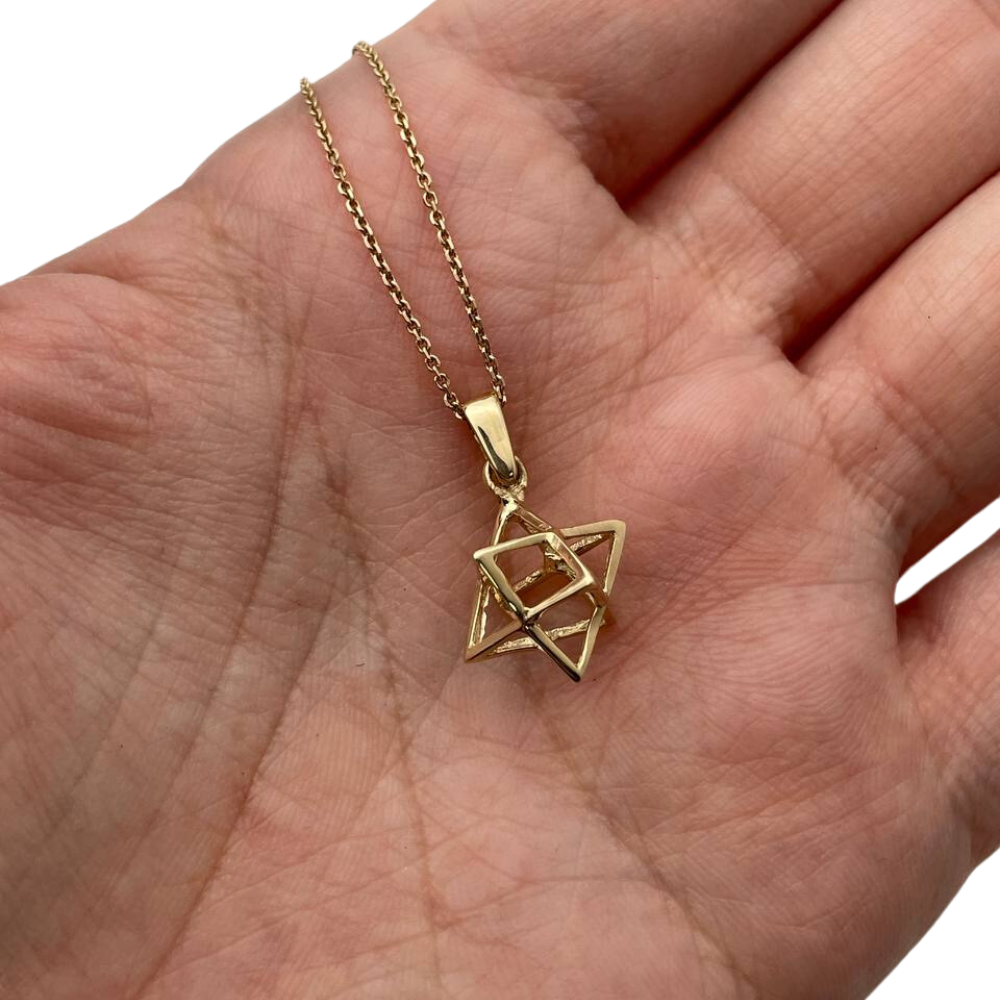 Star of David Pendant - 14k Gold Kabbalistic Merkavah