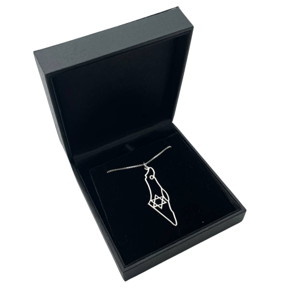 Map of Israel with Star of David Pendant and Chain in Sterling Silver