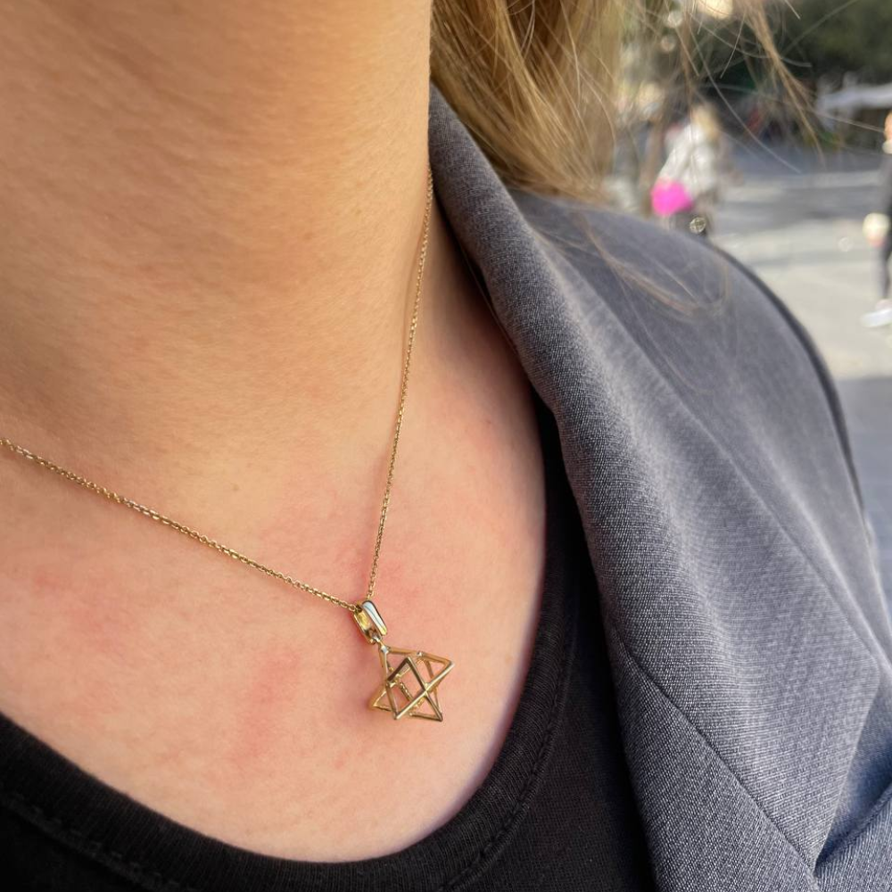 Star of David Pendant - 14k Gold Kabbalistic Merkavah