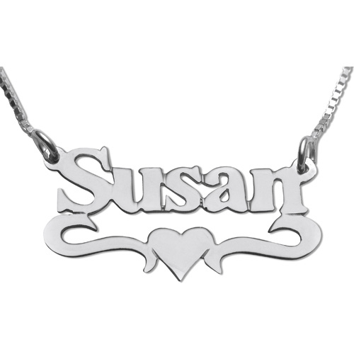 Silver Underline Middle Heart Print Name Necklace