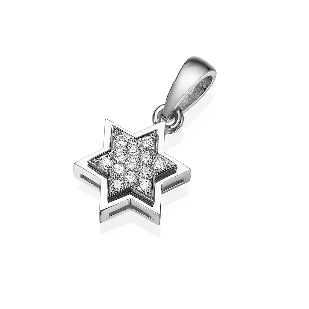 Diamond Star of David Pendant 18k White Gold