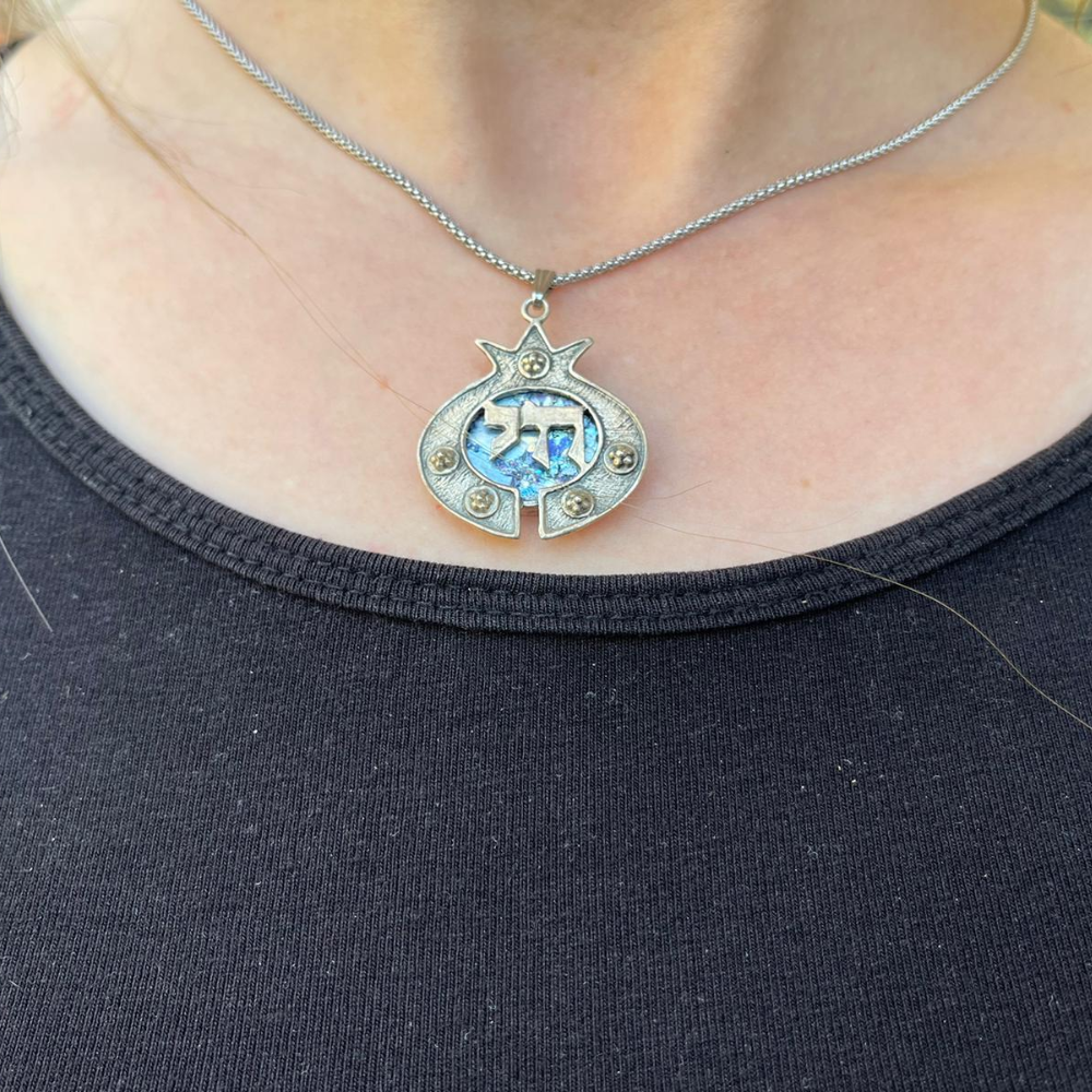 Roman Glass Pomegranate Chai Silver Necklace