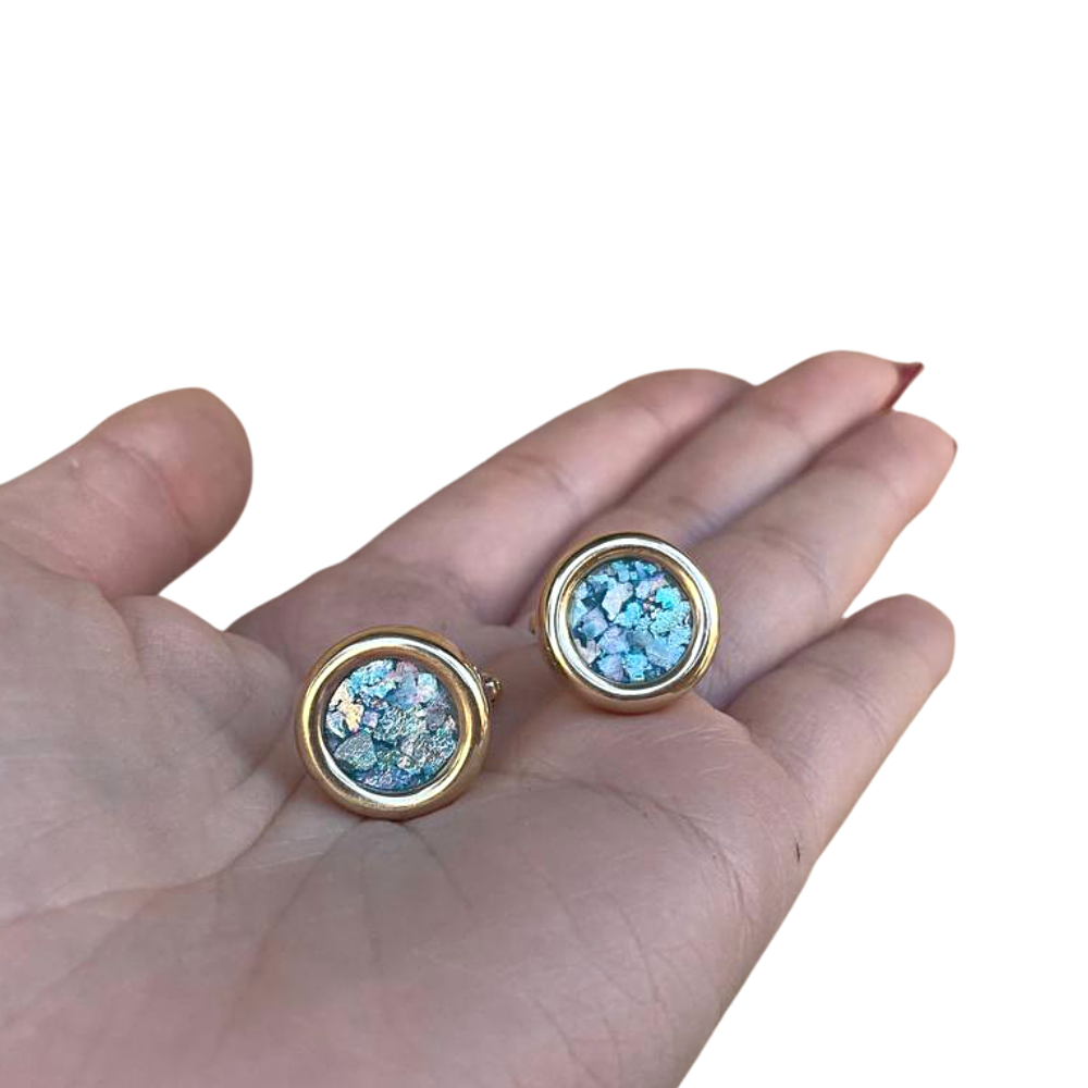 14k Gold Roman Glass Round Cufflinks