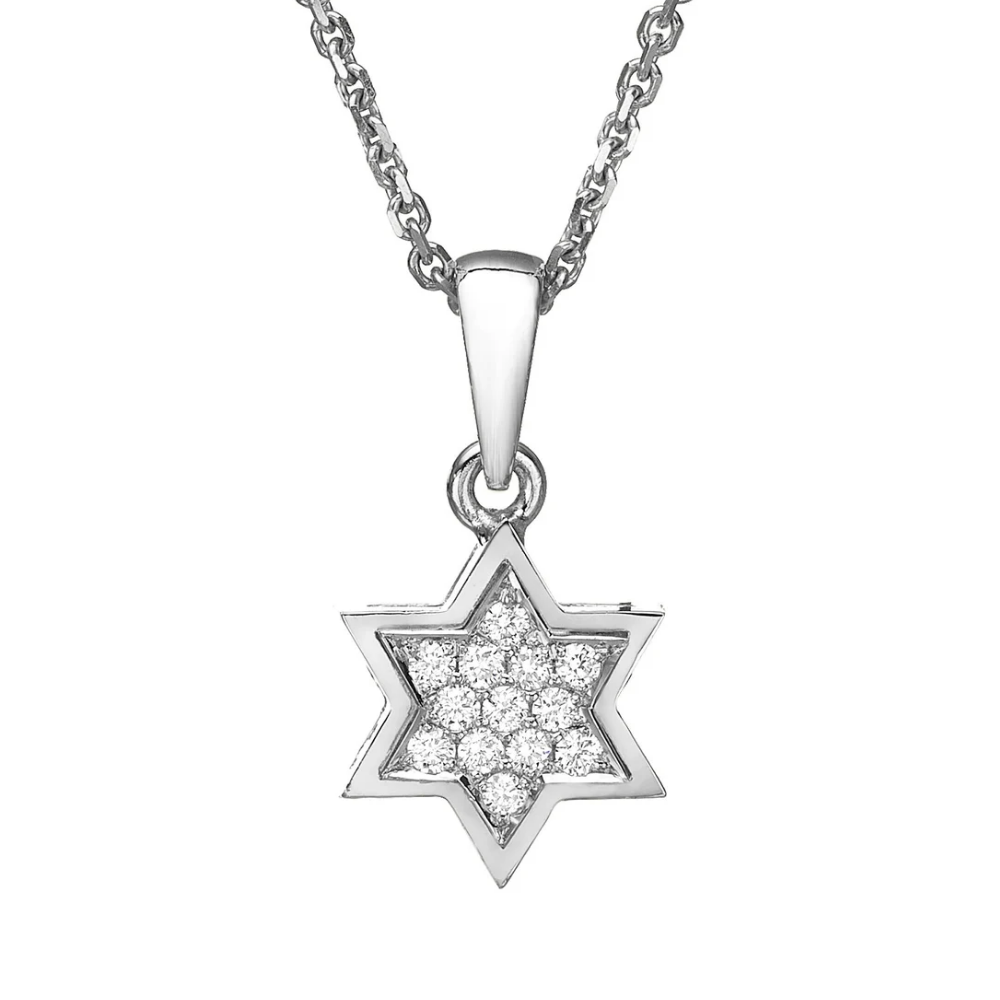 Diamond Star of David Pendant 18k White Gold