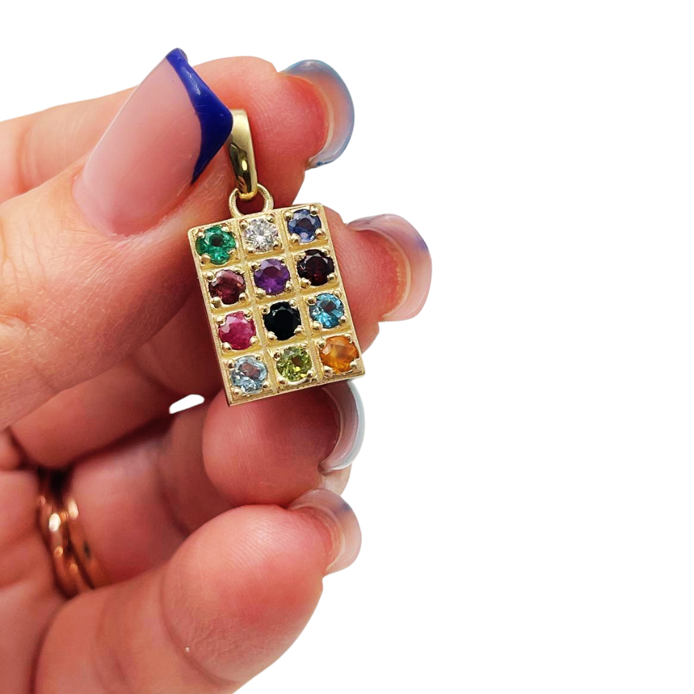 14K Gold Hoshen Pendant with 12 Genuine Gemstones
