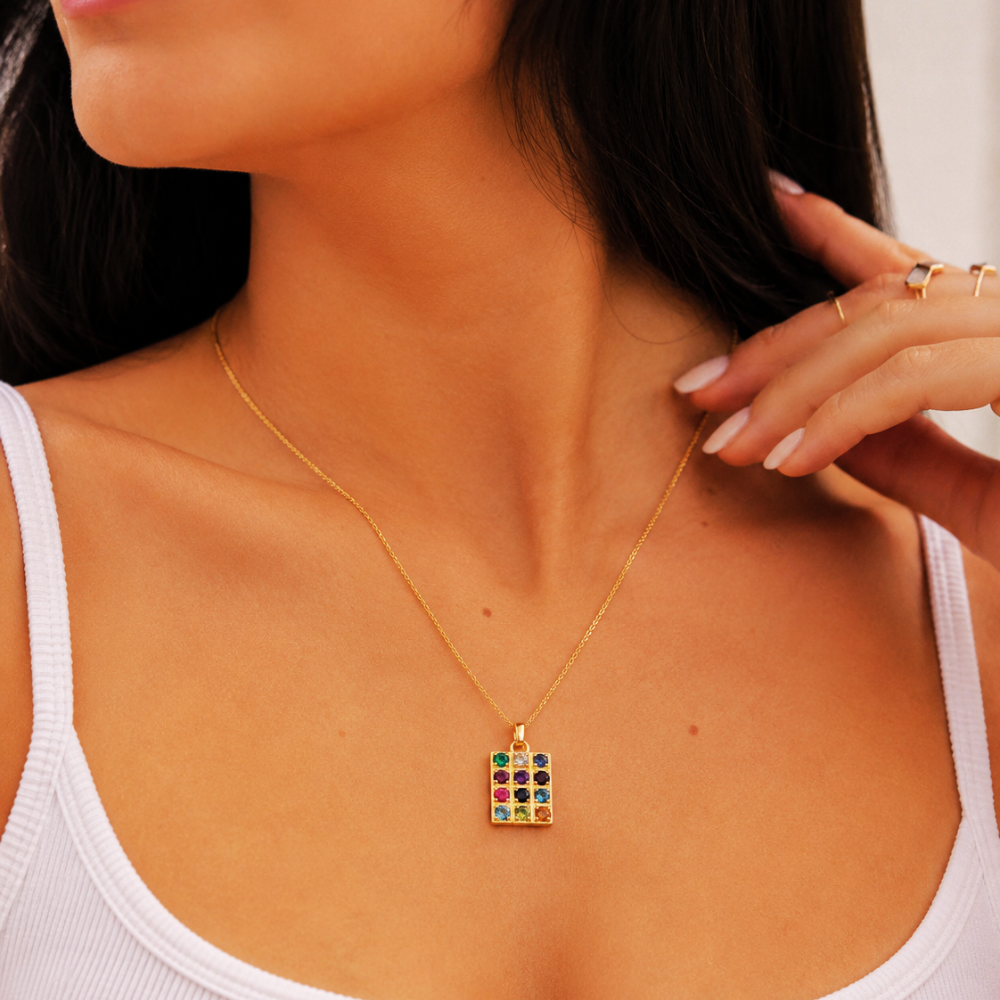 14K Gold Hoshen Pendant with 12 Genuine Gemstones