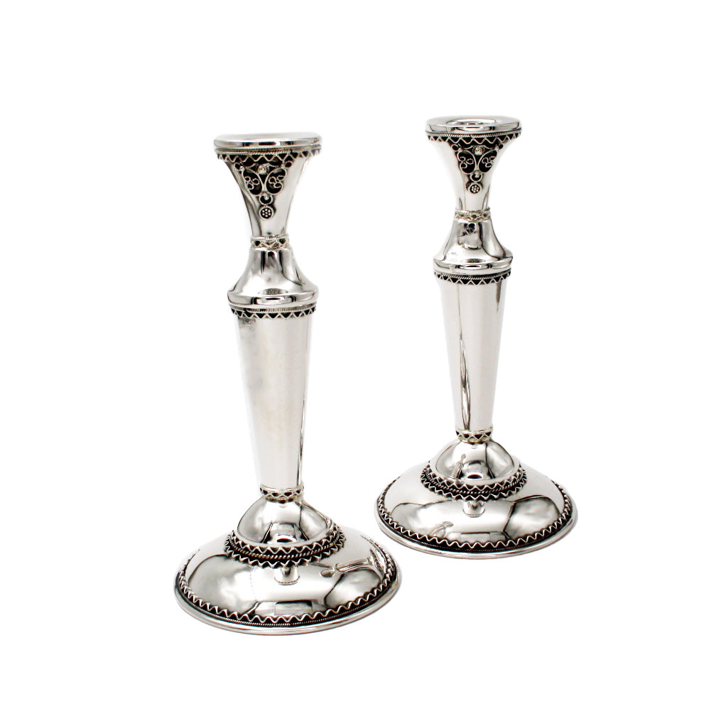 Sterling Silver Filigree Shabbat Candlesticks