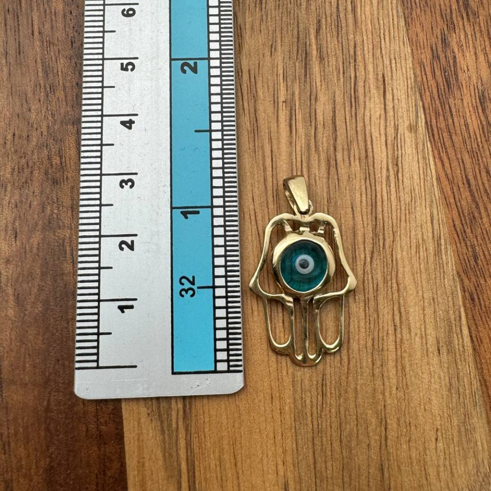 14k Gold Crystal Eye Hamsa Pendant