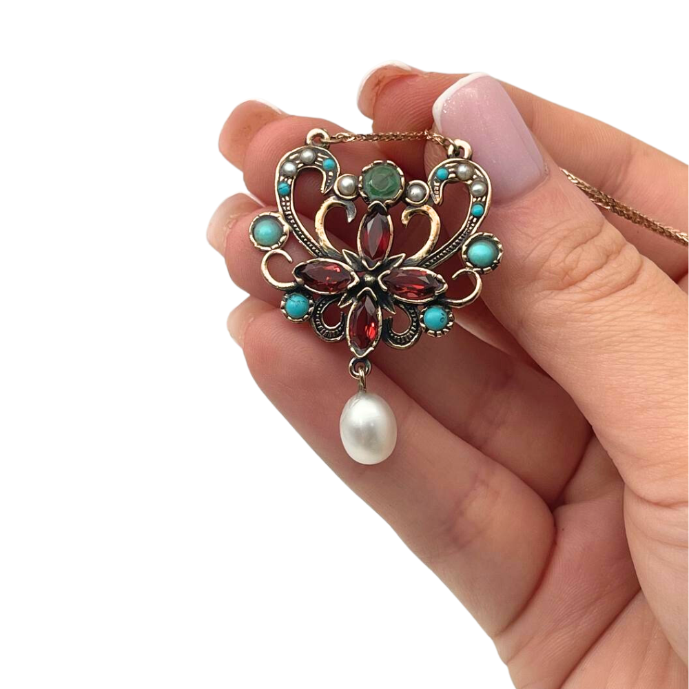 Israeli Designer Gemstone Butterfly Rose Gold Necklace