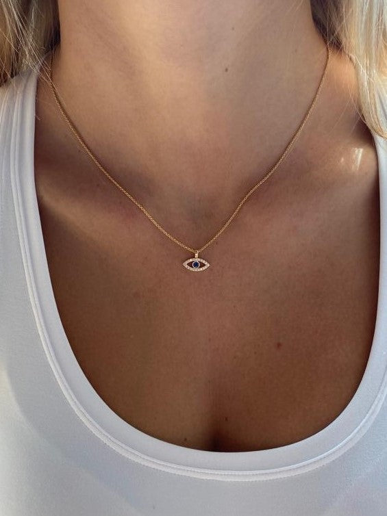 Evil Eye Pendant Chain Set | 18k White Gold | Diamond and Sapphire