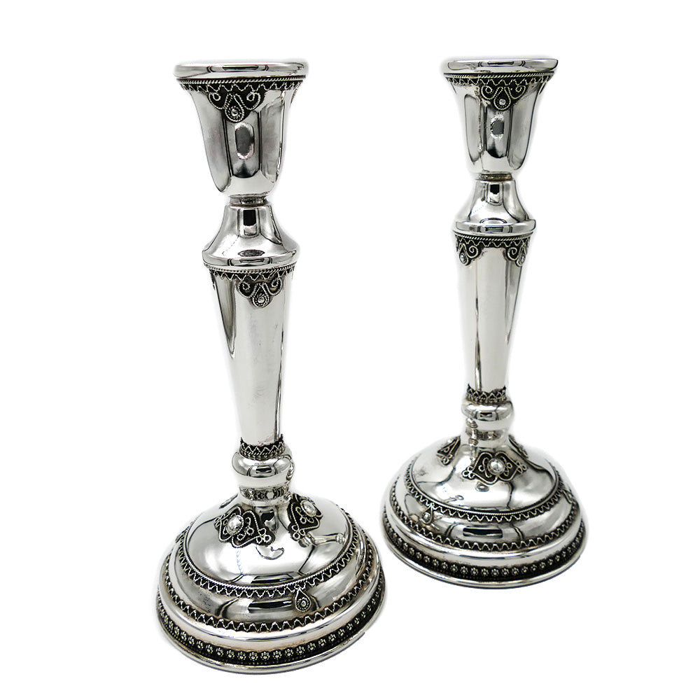 Silver Candlesticks - Tall Sterling Filigree - Set of 2