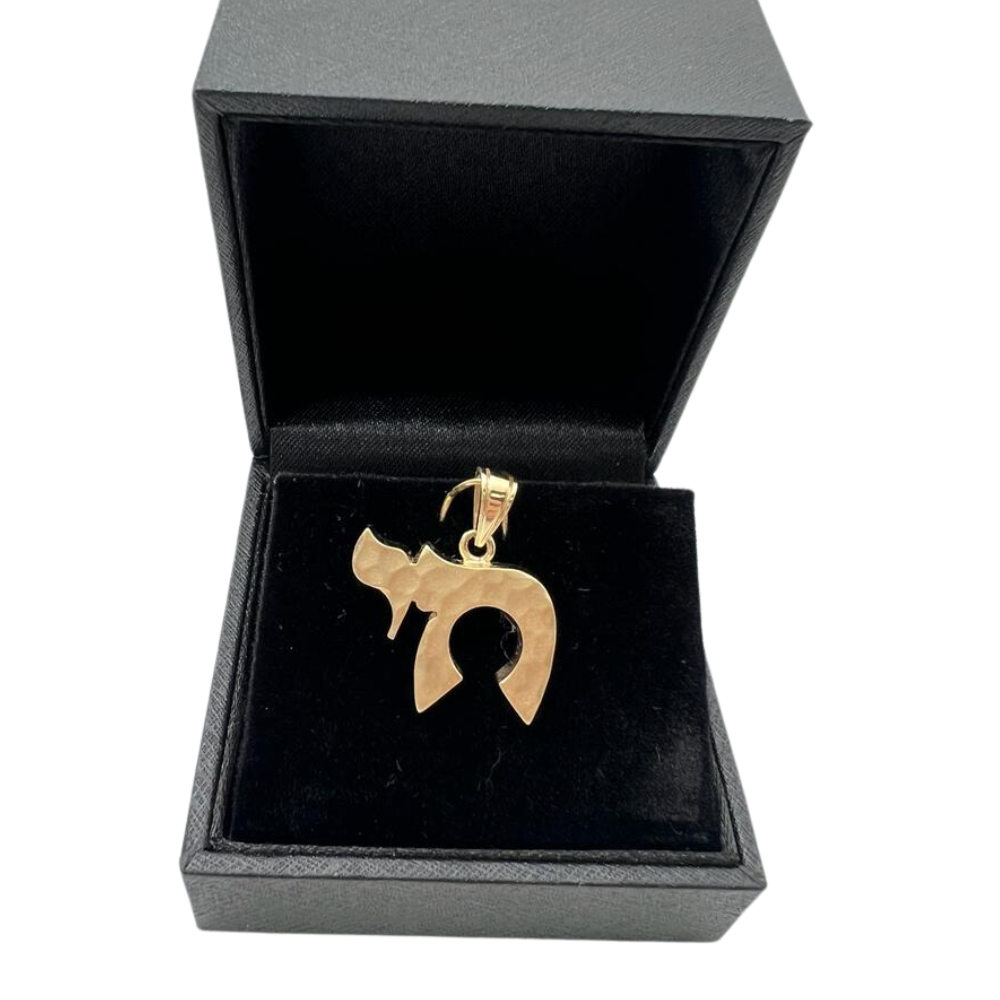 Chai Pendant Small - Hammered Textured 14K Gold