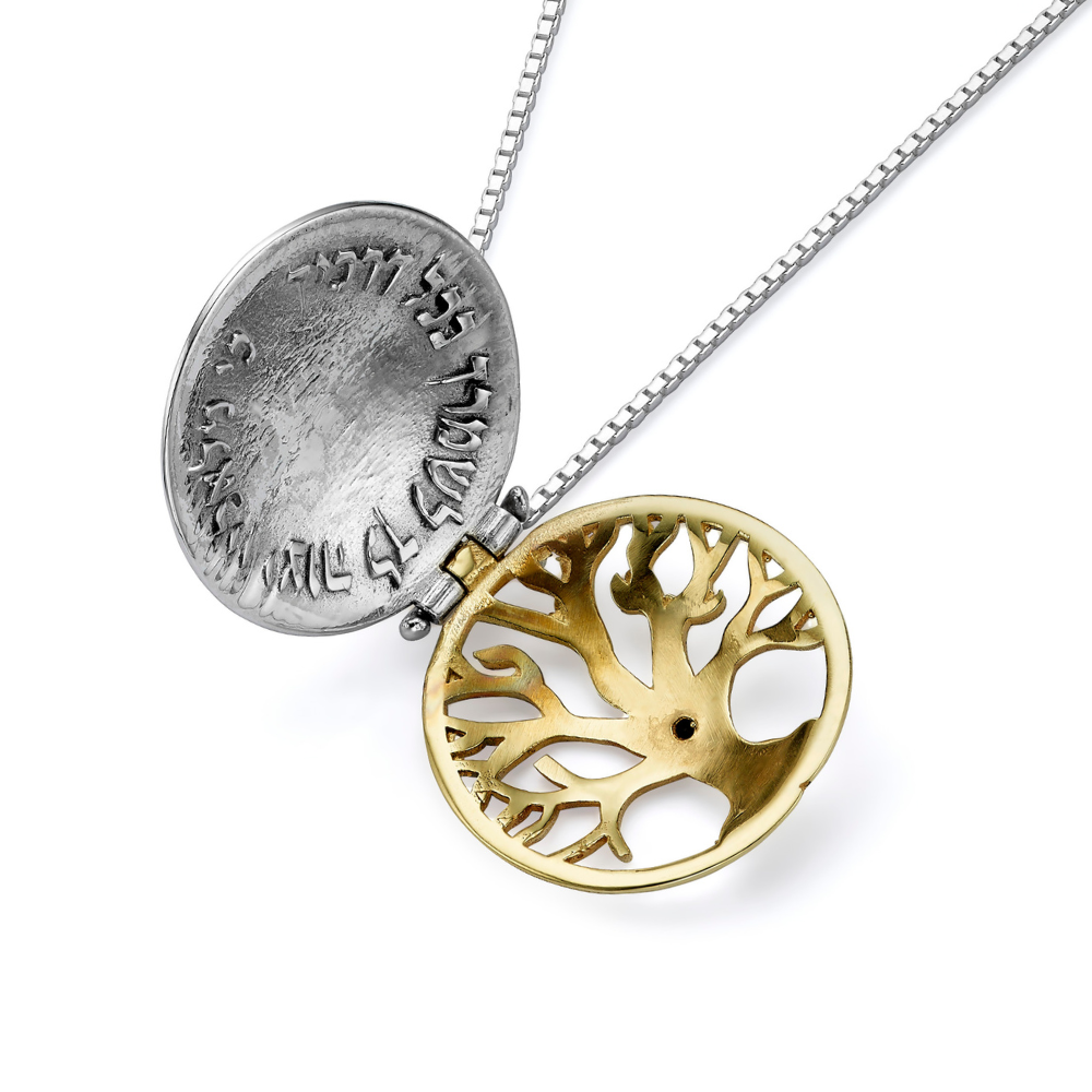 Tree of Life Necklace in Silver and Gold with Emerald