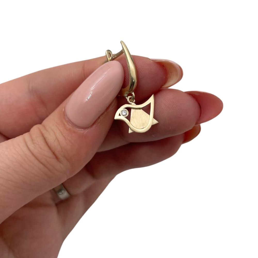 14k Gold Diamond Star of David and Dove Earrings