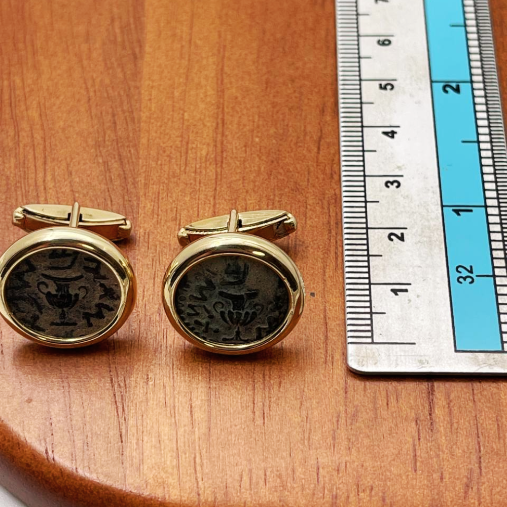 Ancient Masada Coin Cufflinks in 14k Gold
