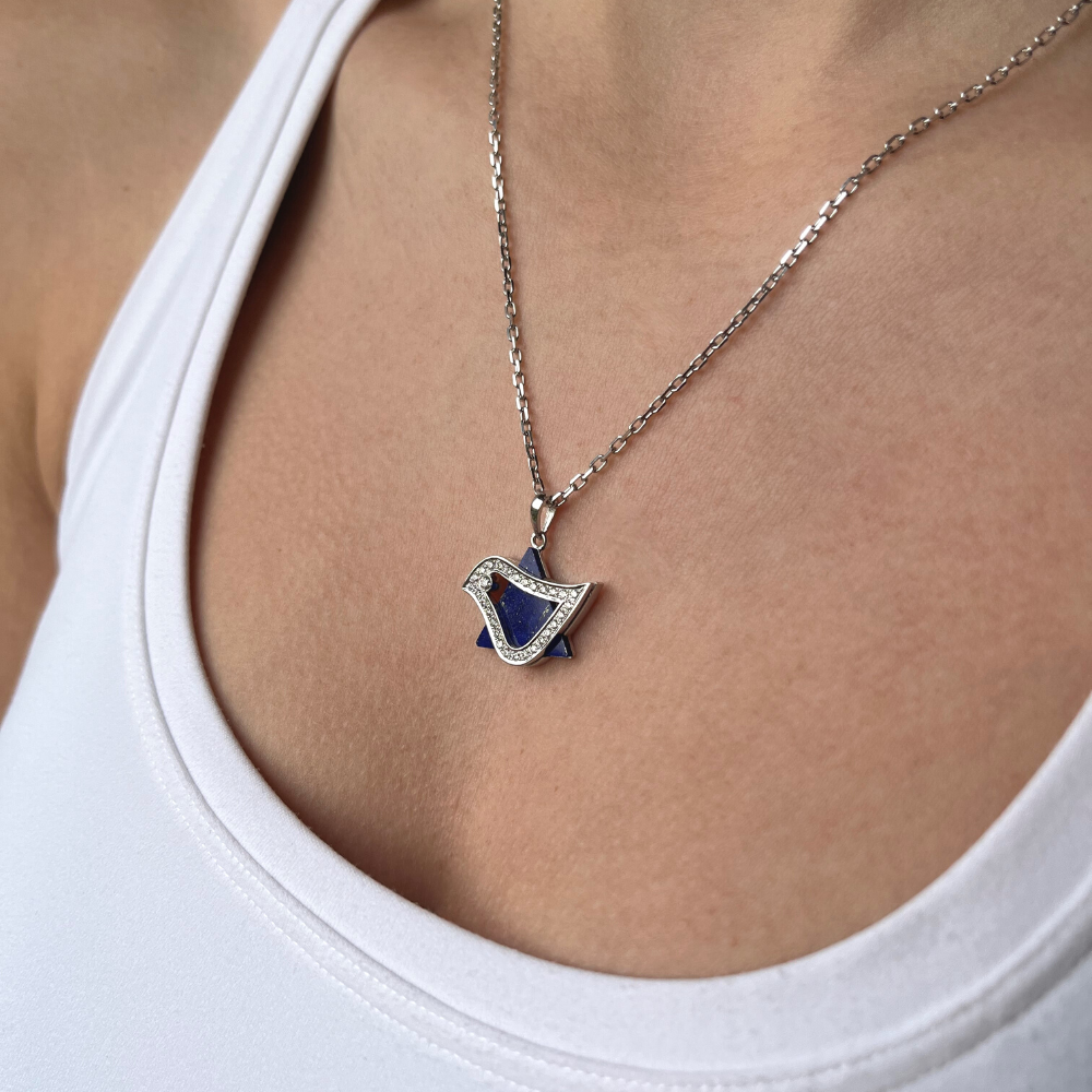 18k White Gold Diamond Lapis Lazuli Dove Star of David Pendant