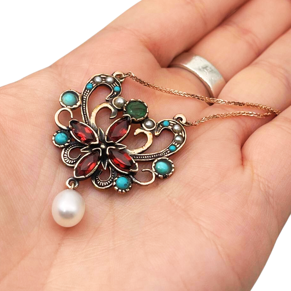 Israeli Designer Gemstone Butterfly Rose Gold Necklace