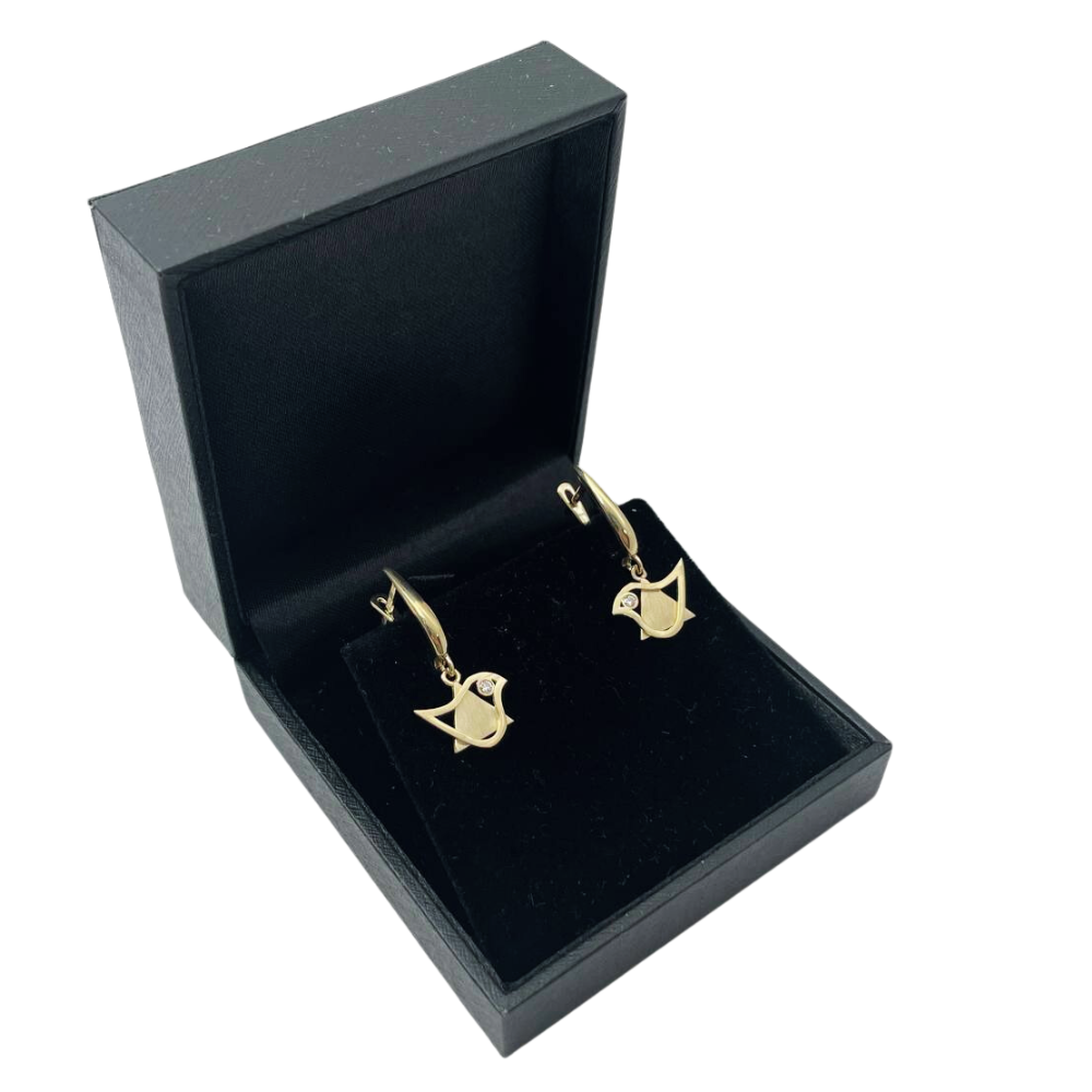 14k Gold Diamond Star of David and Dove Earrings