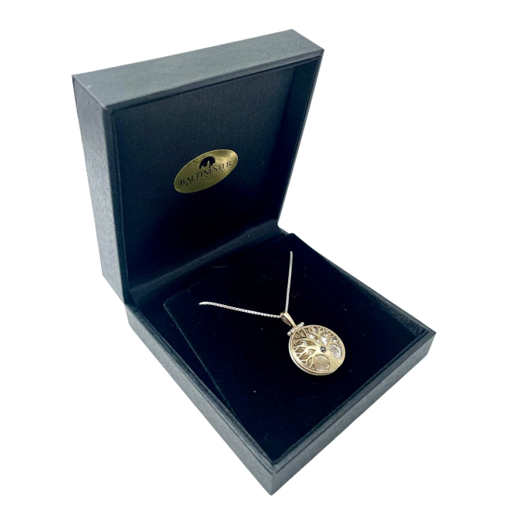 Tree of Life Necklace in Silver and Gold with Emerald